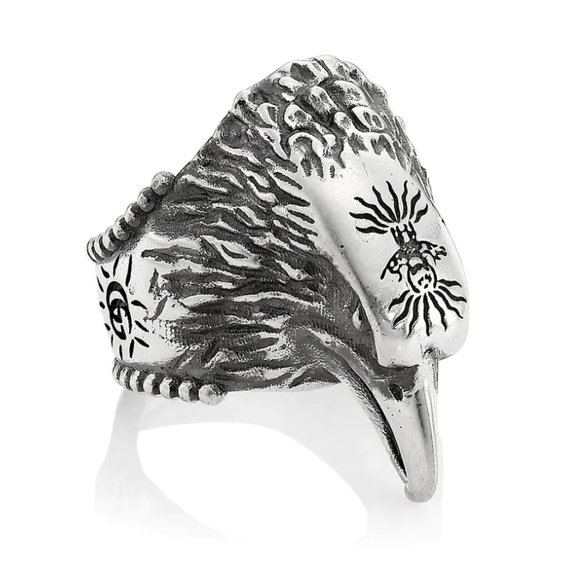 Gucci Anger Forest Eagle Head Ring In Sterling Silver - Picture 2 of 10